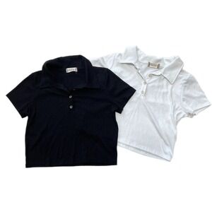 LOT of 2 Altar'd State Tops Size SMALL Cropped Black White Button Up